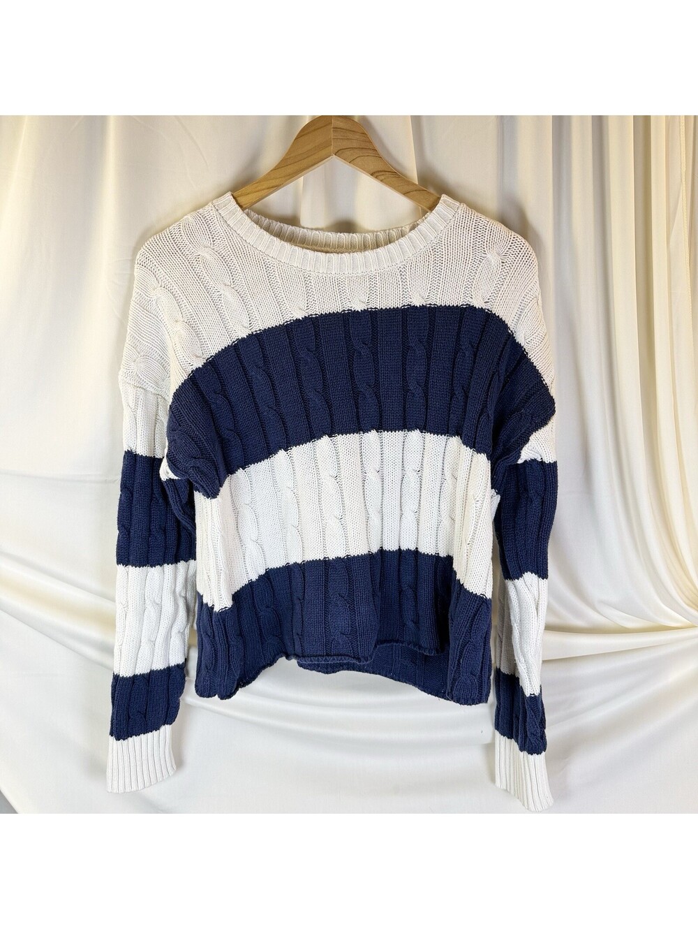 Aéropostale Sweater Pullover Juniors S Blue White Striped Cable Knit L/S Y2K